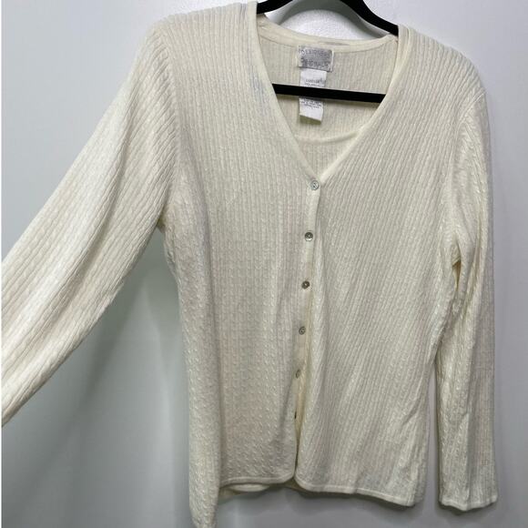 2 Piece Cardigan Sweater Set Long Sleeve T-Shirt Top Cream Knit Large Fisherman - Picture 2 of 15